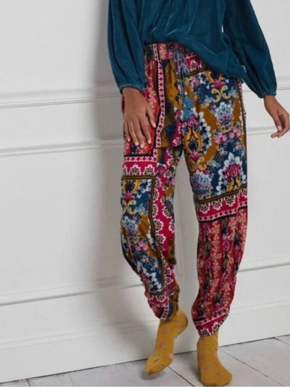 Anthropologie Zadie Velvet Sleep Harem Paisley NWOT Medium Oversize Loungewear
